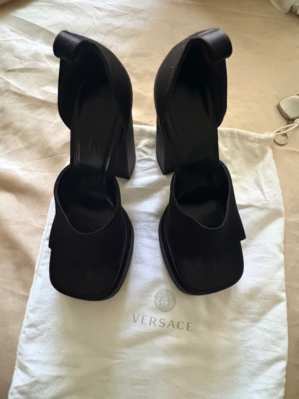 Versace Medusa Aevitas platform sandals black satin size 39